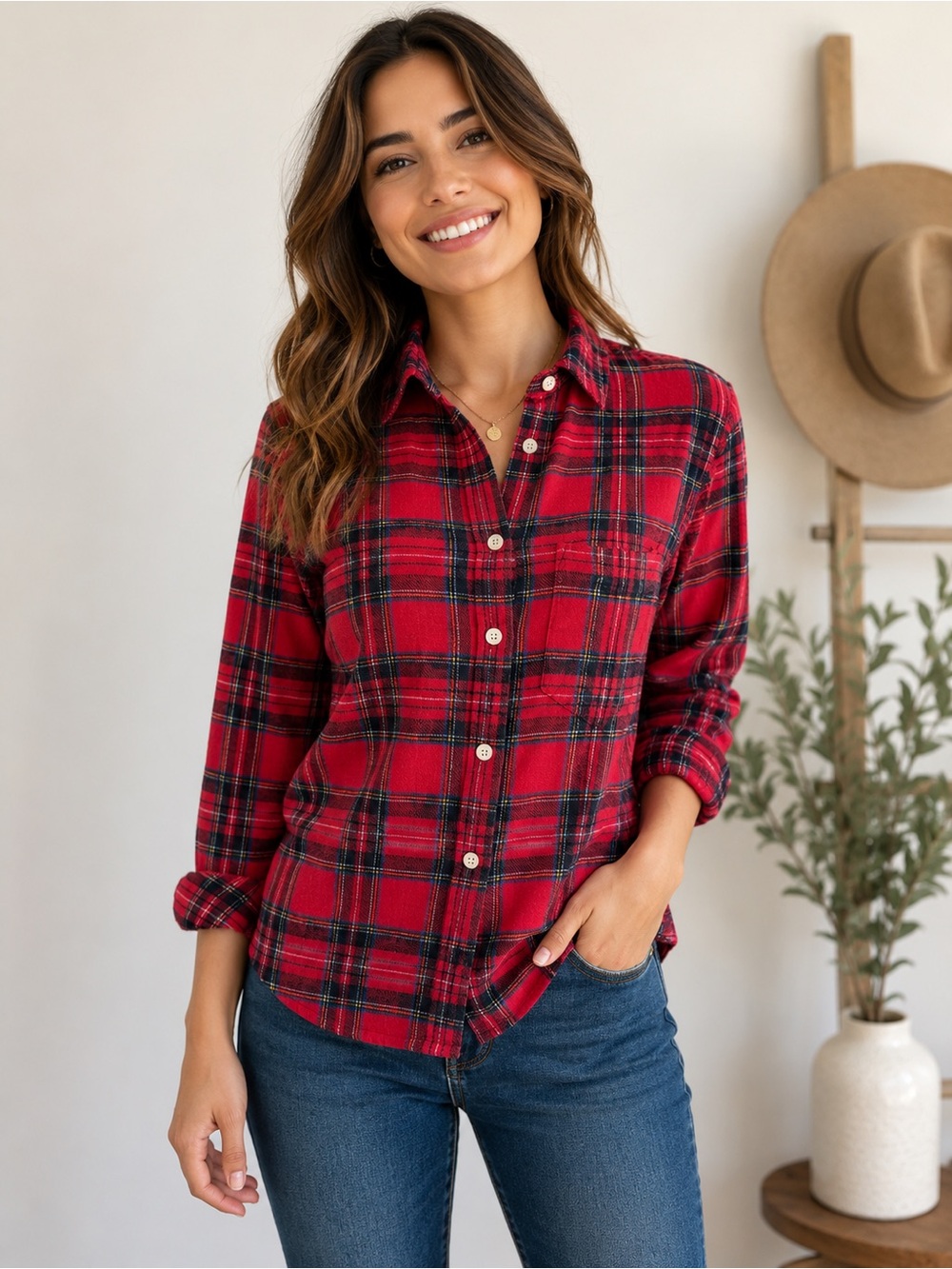 J.Crew Re-Imagined Red Plaid Flannel Button Up Shirt Size S